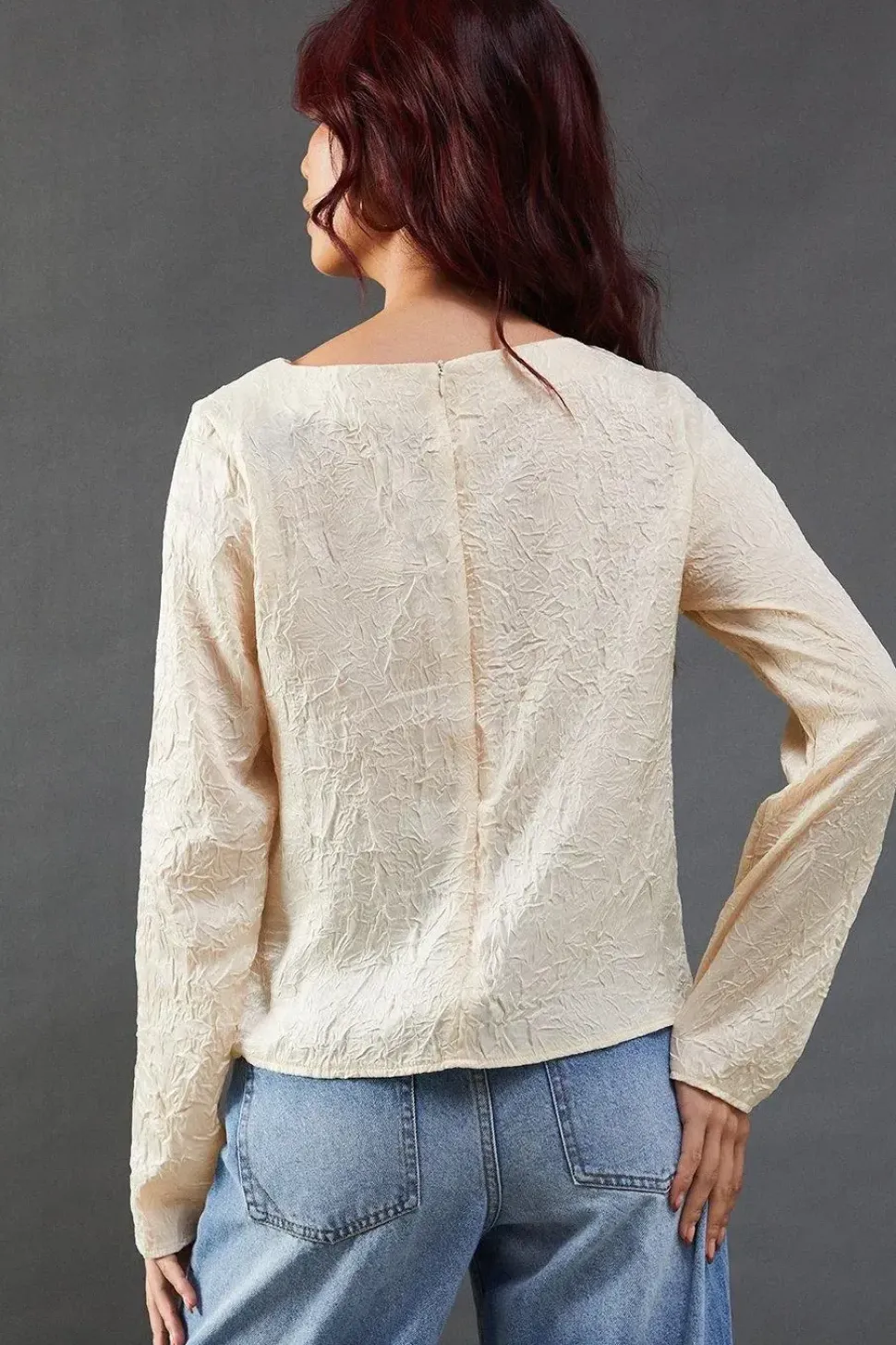 Premium Crinkle Satin Slash Neck Top