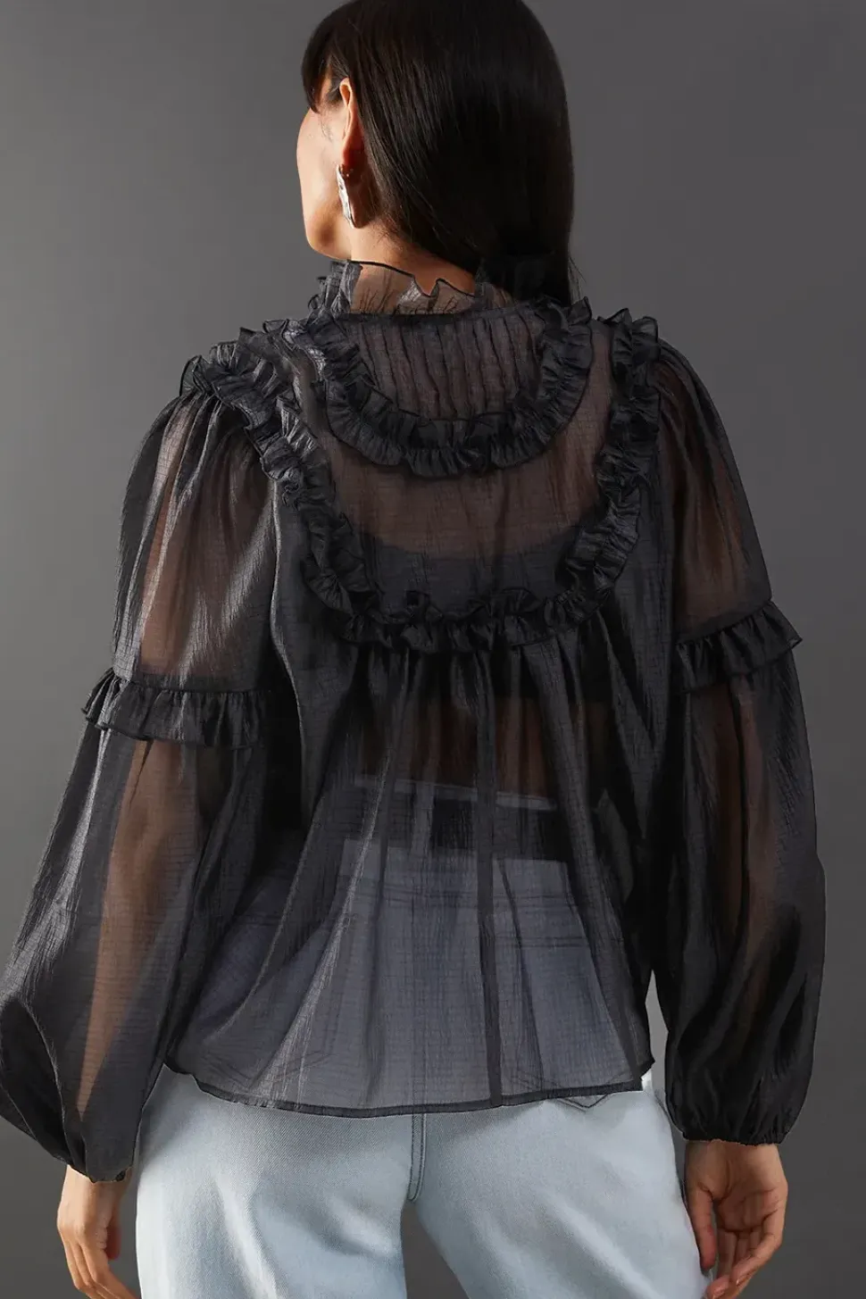 Premium Crinkle Stripe Organza Frill Pleated Top