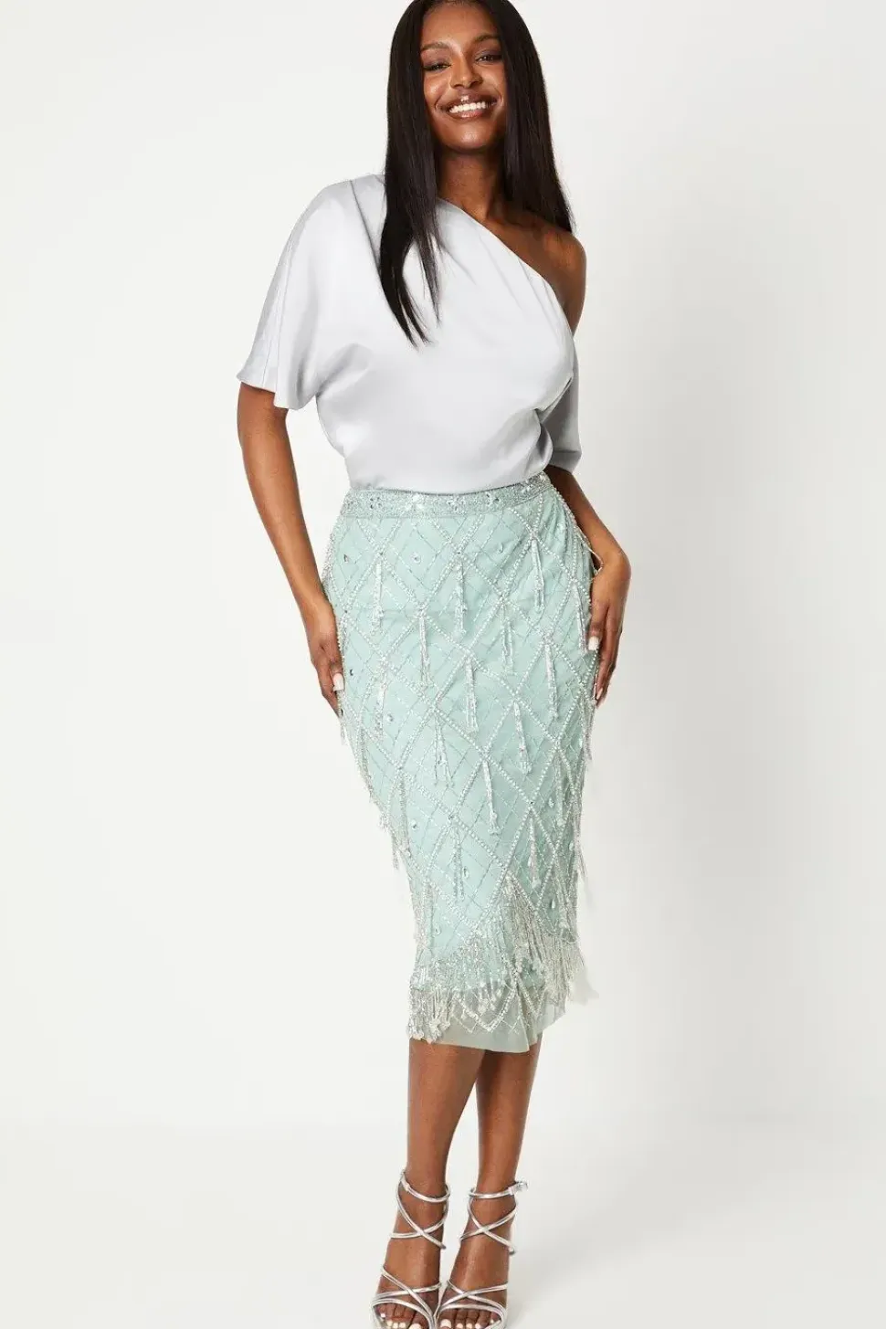 Premium Crystal Hand Embellished Midi Pencil Skirt