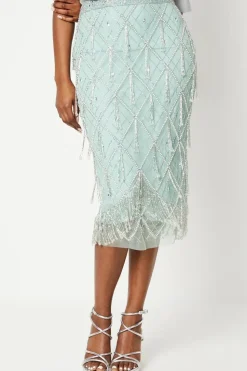 Premium Crystal Hand Embellished Midi Pencil Skirt
