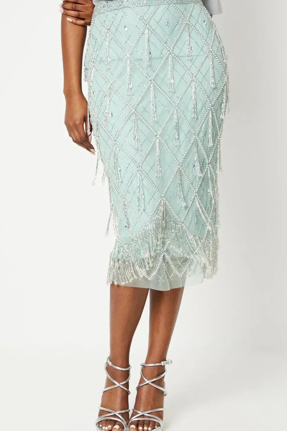 Premium Crystal Hand Embellished Midi Pencil Skirt