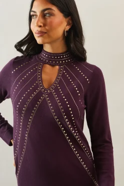 Premium  Cut Out Detail Embellished Midi Dress