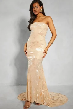 Premium Devore Trail Skirt Bandeau Maxi Dress