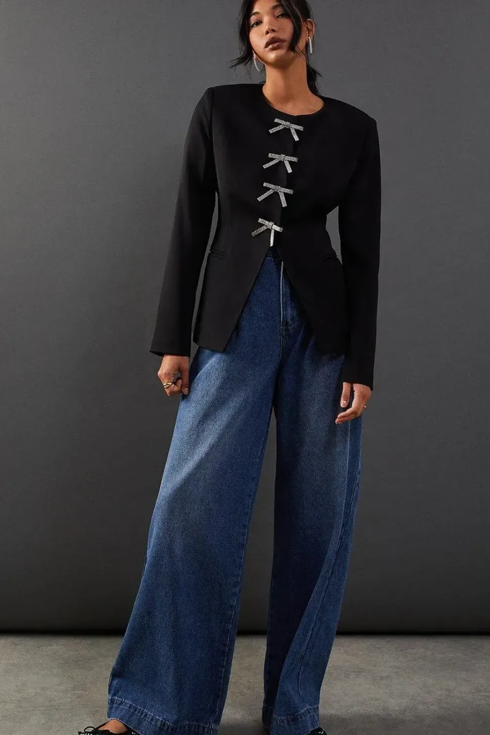 Premium Diamante Bow Waisted Blazer