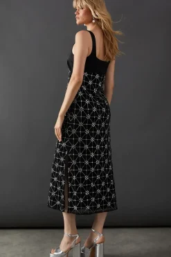 Premium Embellished Sequin Square Neck Midi Dress