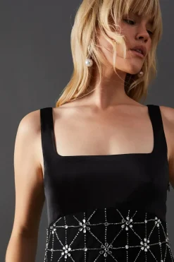 Premium Embellished Sequin Square Neck Midi Dress