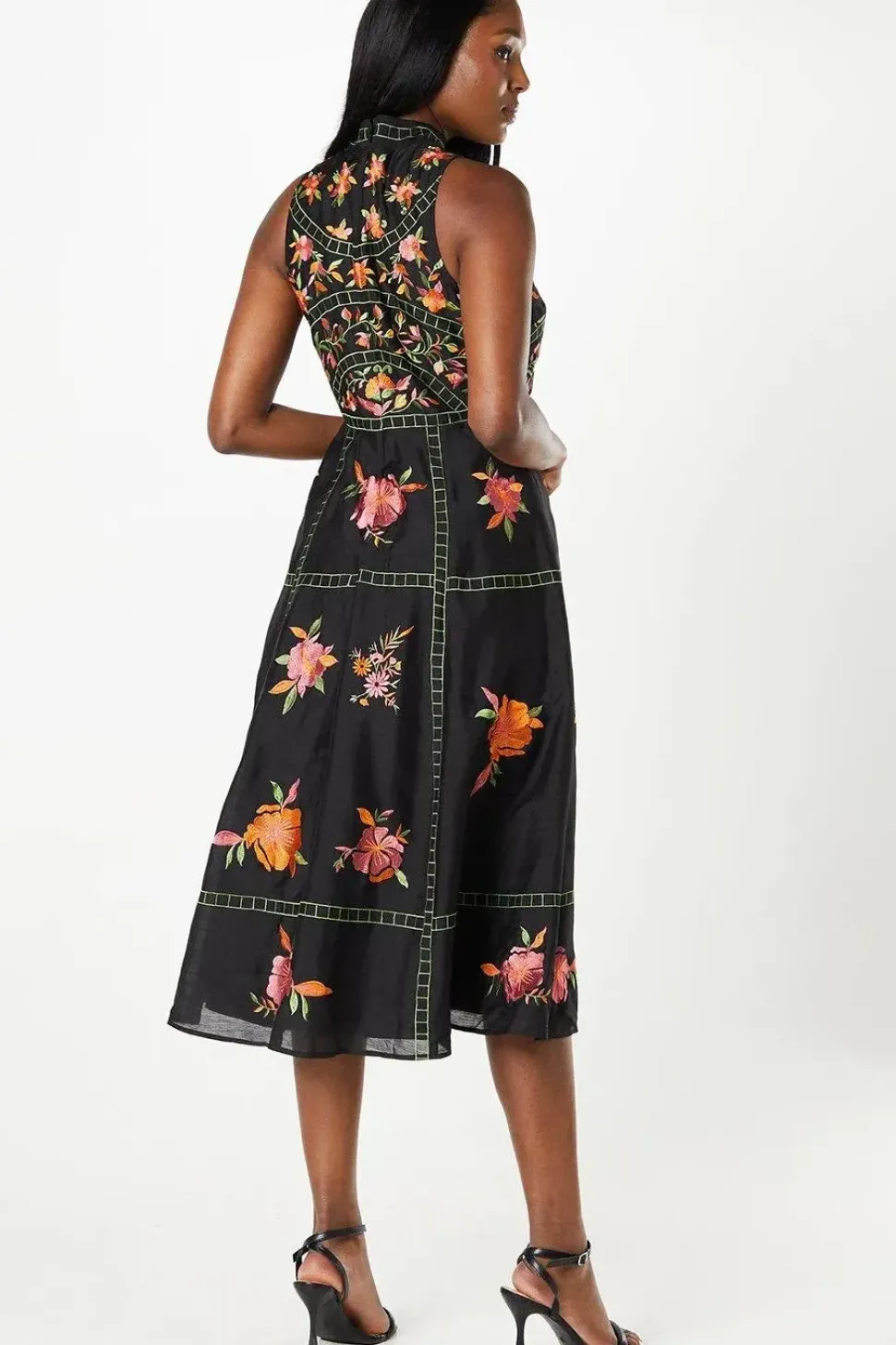 Premium Embroidered High Neck Midi Wedding Guest Dress
