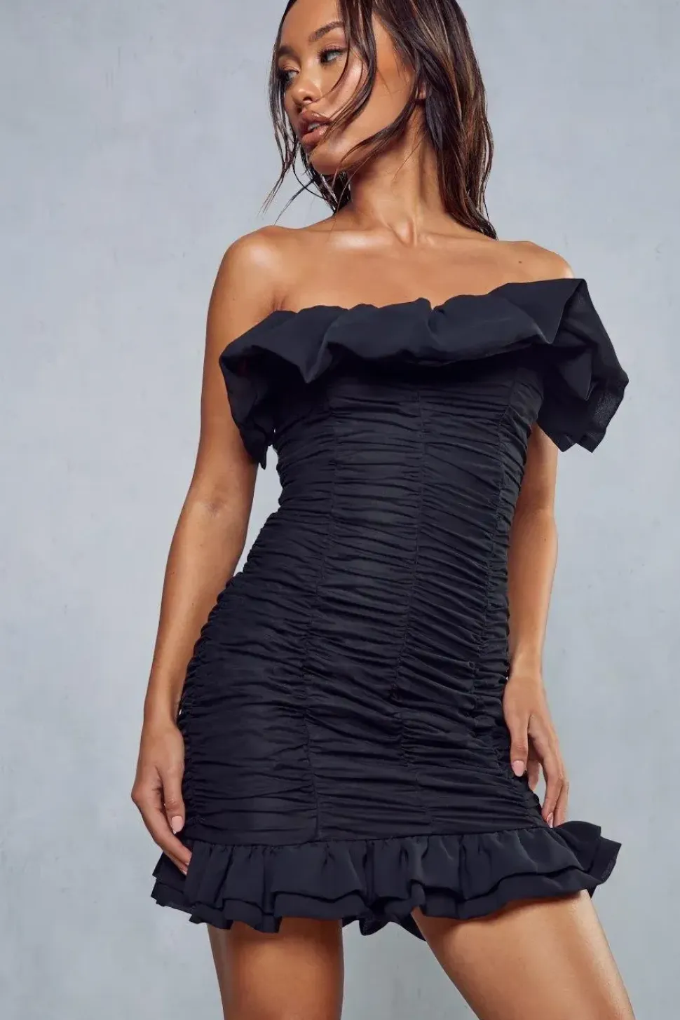 Premium Extreme Ruffle Bardot Mini Dress