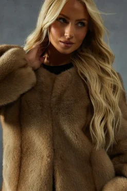 Premium Faux Fur Balloon Sleeve Coat