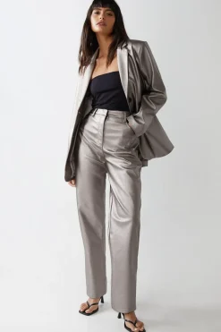 Premium Faux Leather Metallic Straight Leg Trousers