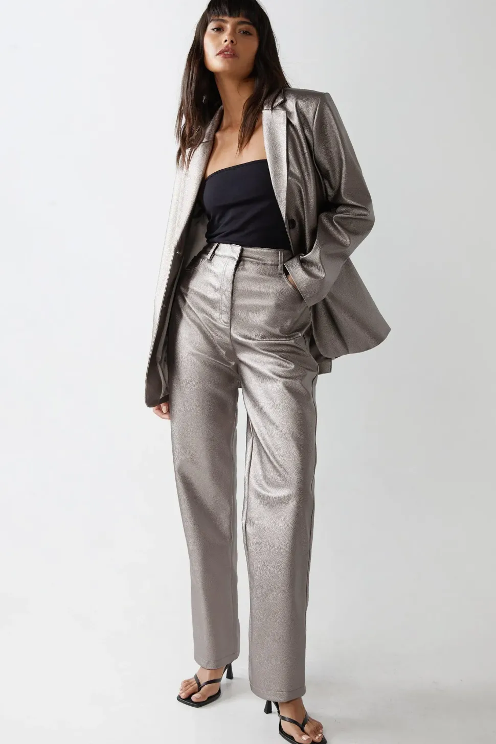 Premium Faux Leather Metallic Straight Leg Trousers