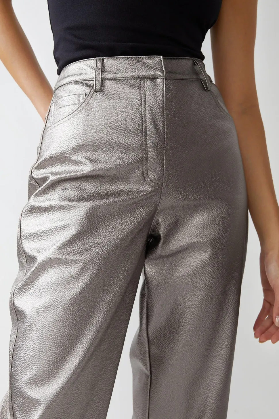 Premium Faux Leather Metallic Straight Leg Trousers