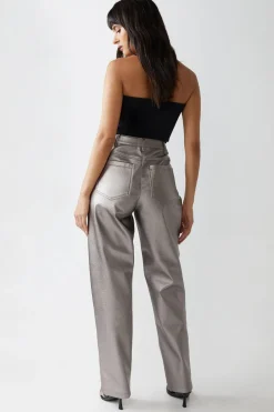 Premium Faux Leather Metallic Straight Leg Trousers