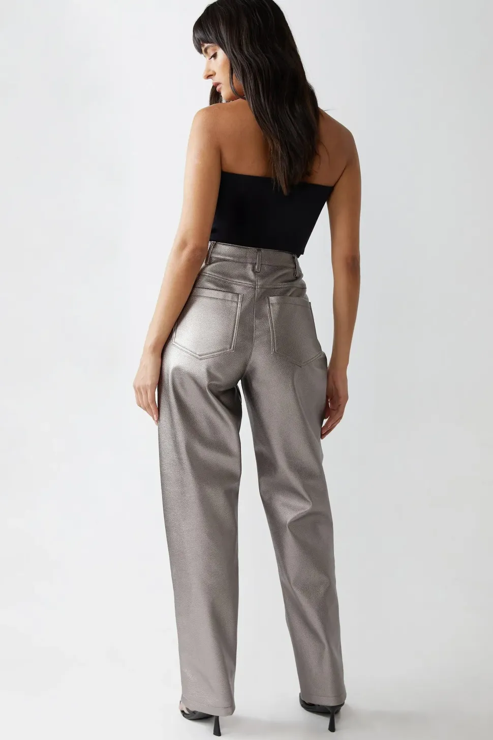 Premium Faux Leather Metallic Straight Leg Trousers