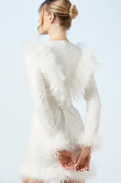 Premium Feather Belted Bridal Mini Dress
