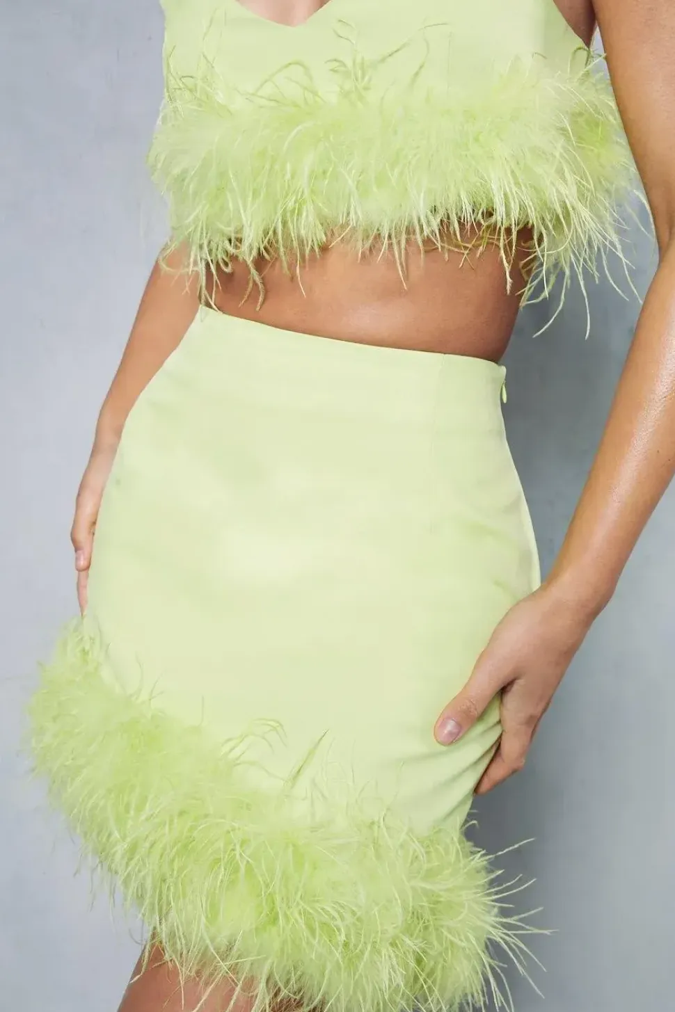 Premium Feather Trim Mini Skirt