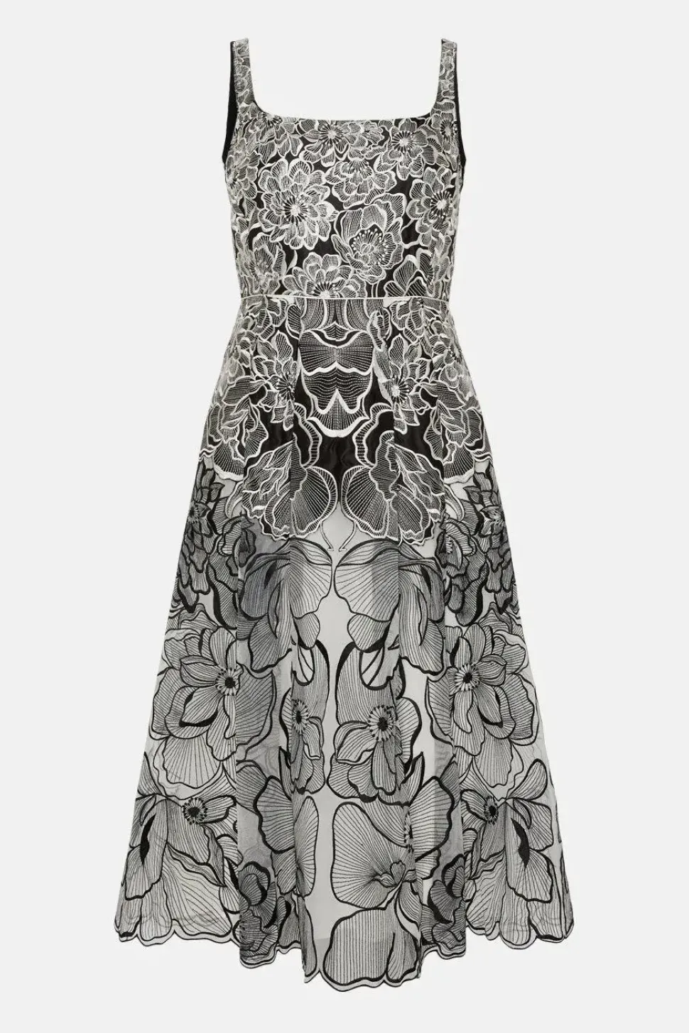 Premium Floral Embroidered Full Skirt Midi Dress
