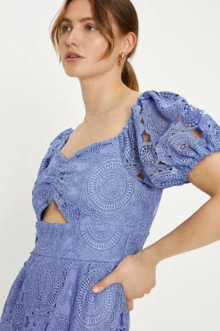Premium Floral Lace Cut Out Midi Dress