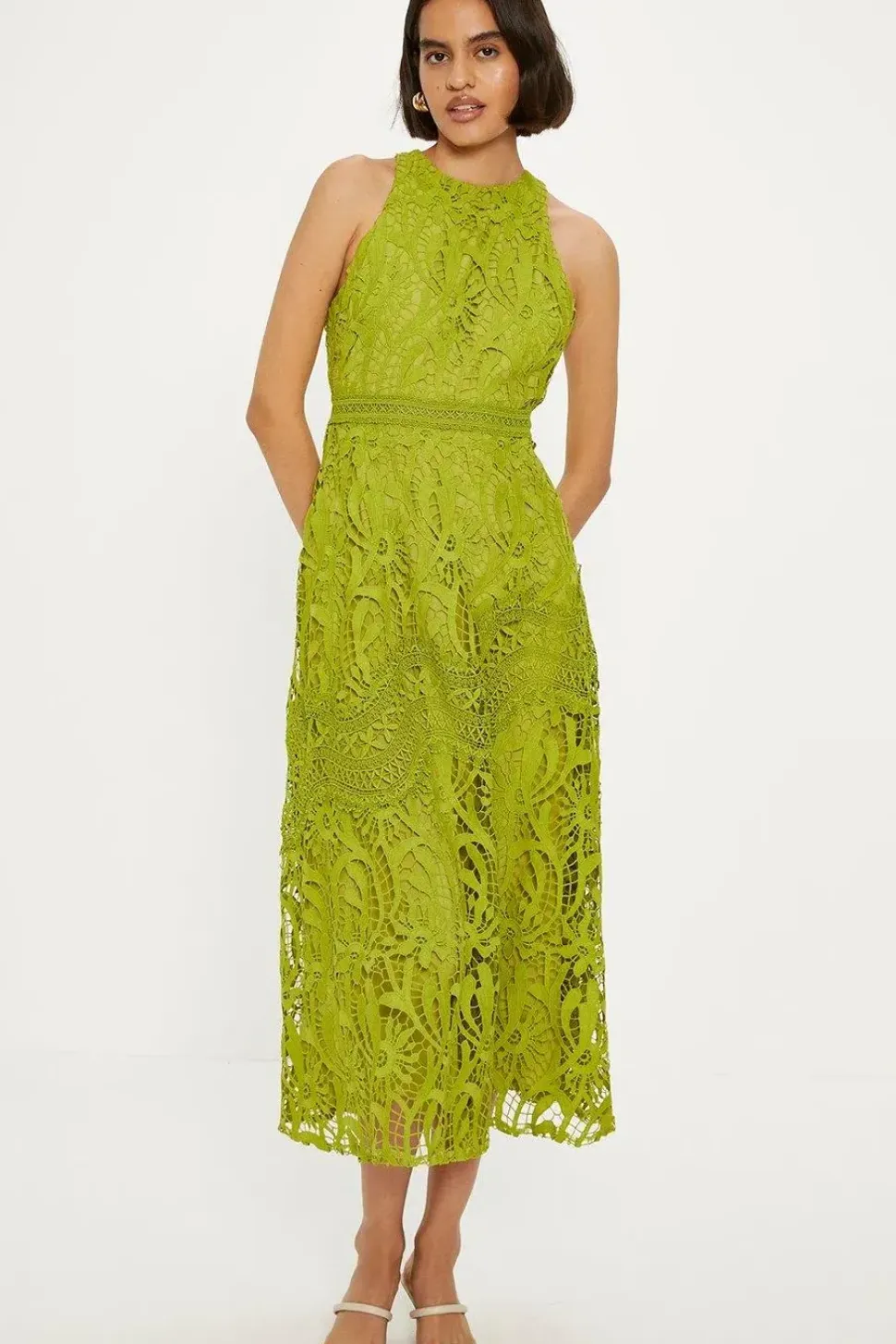 Premium Floral Lace Halter Midaxi Dress