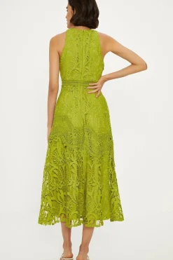 Premium Floral Lace Halter Midaxi Dress