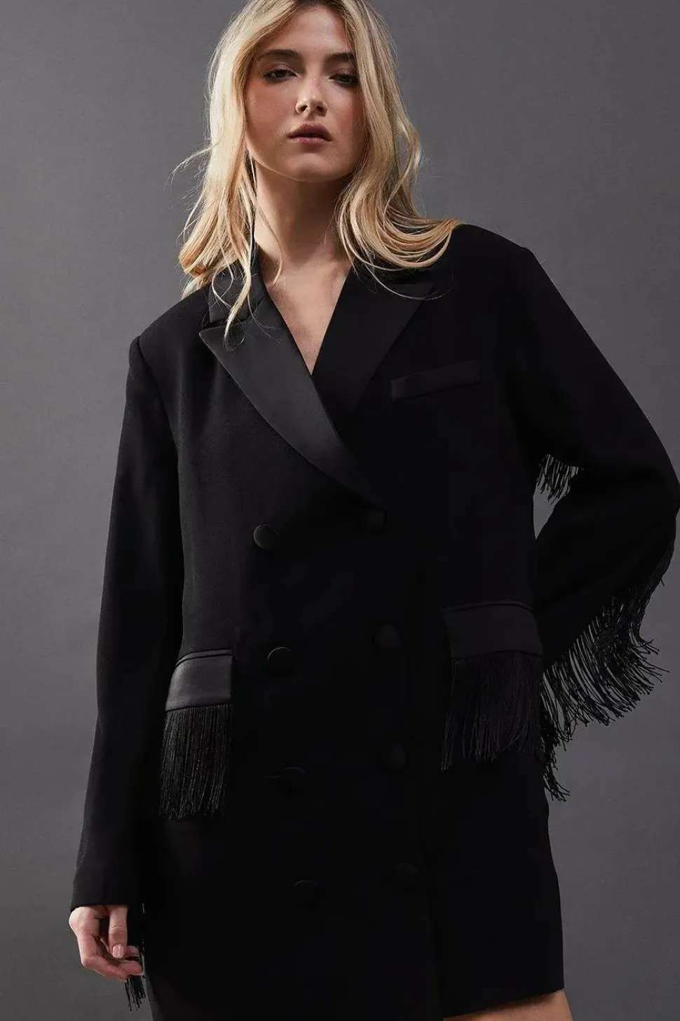 Premium Fringe Double Breast Blazer Dress