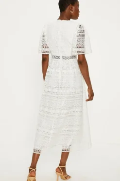 Premium Geo Lace Angel Sleeve V Neck Maxi Dress