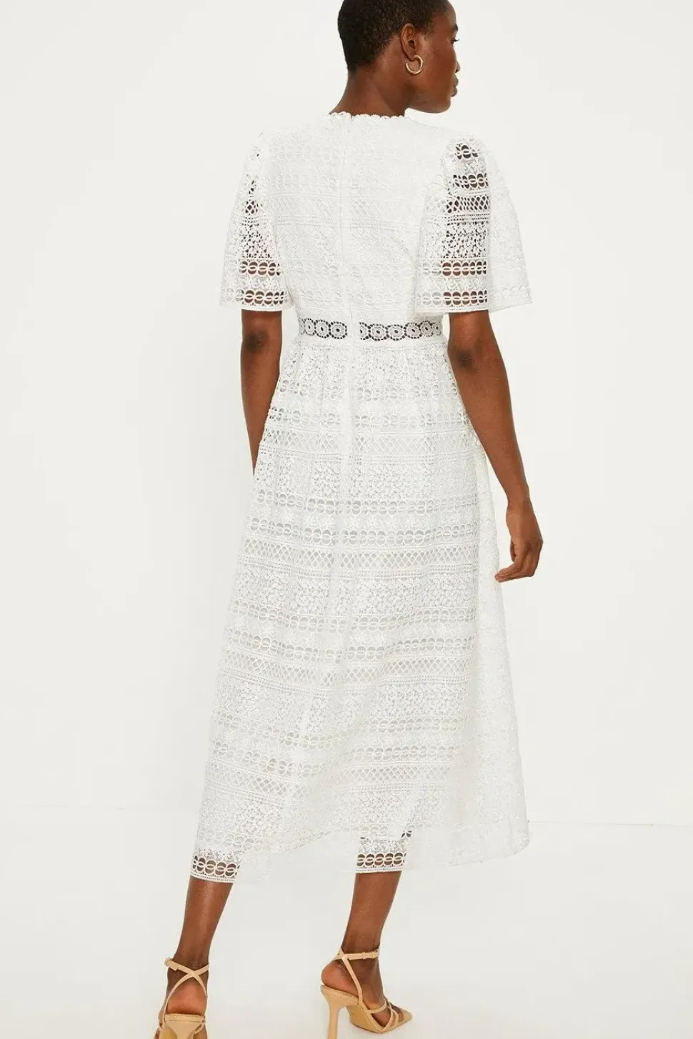 Premium Geo Lace Angel Sleeve V Neck Maxi Dress