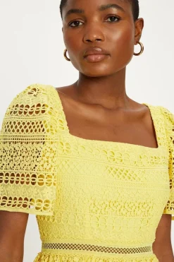 Premium Geo Lace Square Neck Skater Dress