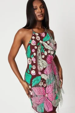 Premium Hand Embellished Floral Mini Dress
