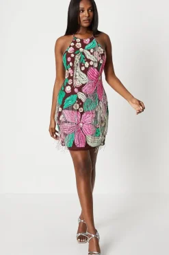 Premium Hand Embellished Floral Mini Dress