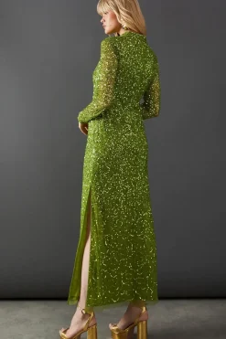Premium Hand Embellished Sequin High Neck Maxi Dress