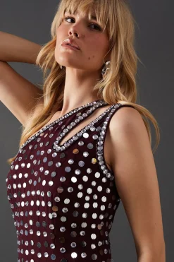 Premium Hand Embellished Sequin One Shoulder Midi Dress