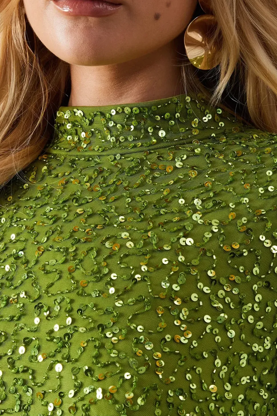 Premium Hand Embellished Sequin One Shoulder Midi Dress