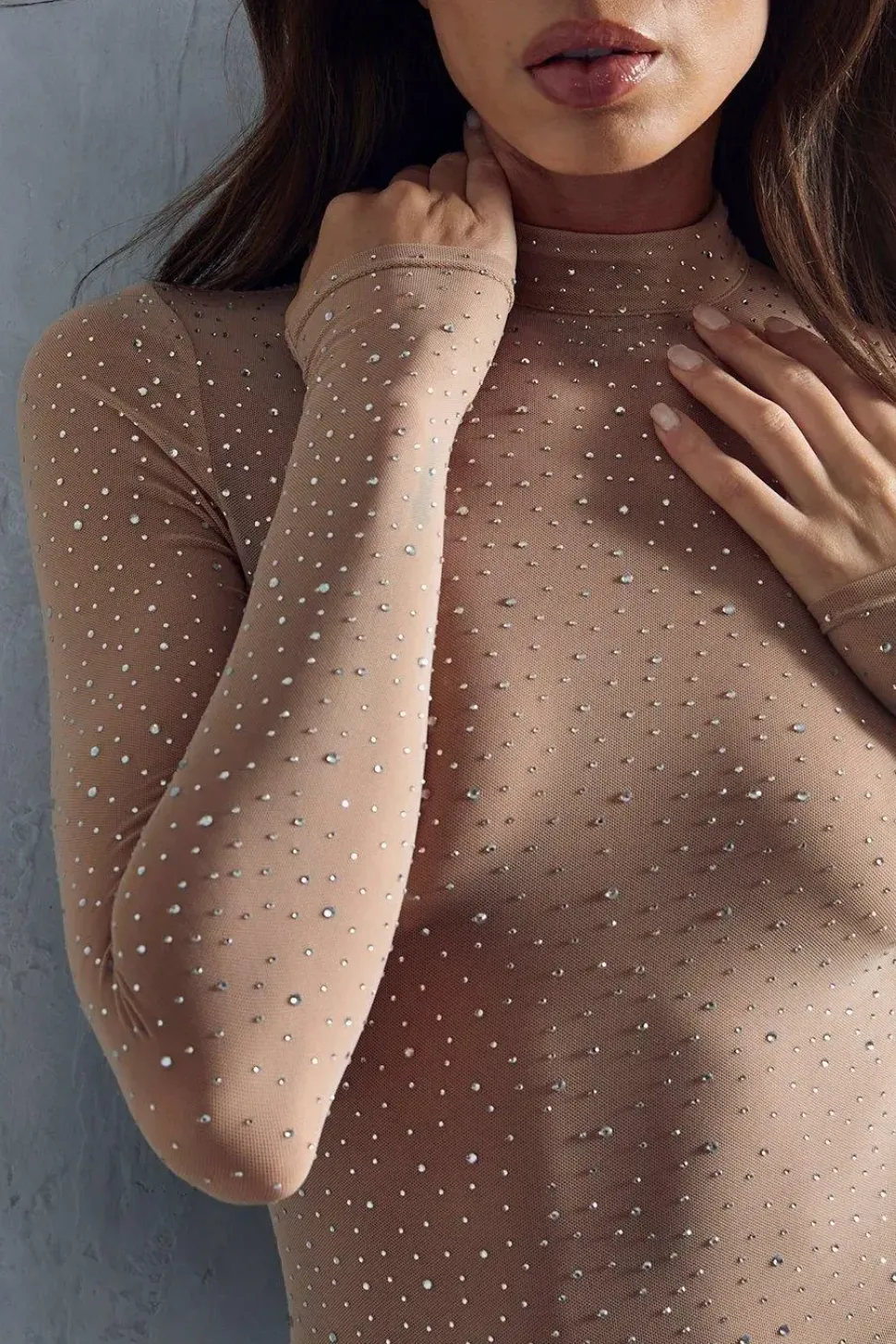 Premium Hotfix Sheer Mesh Long Sleeve Catsuit