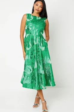 Premium Jacquard Midi Wedding Guest Dress
