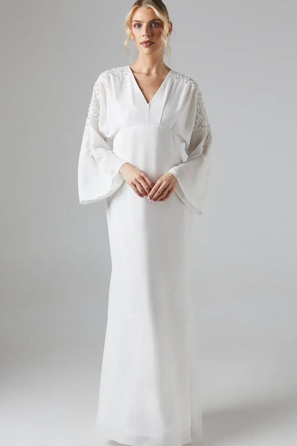 Premium Kimono Sleeve Embellished Fishtail Wedding Dress With Cutwork