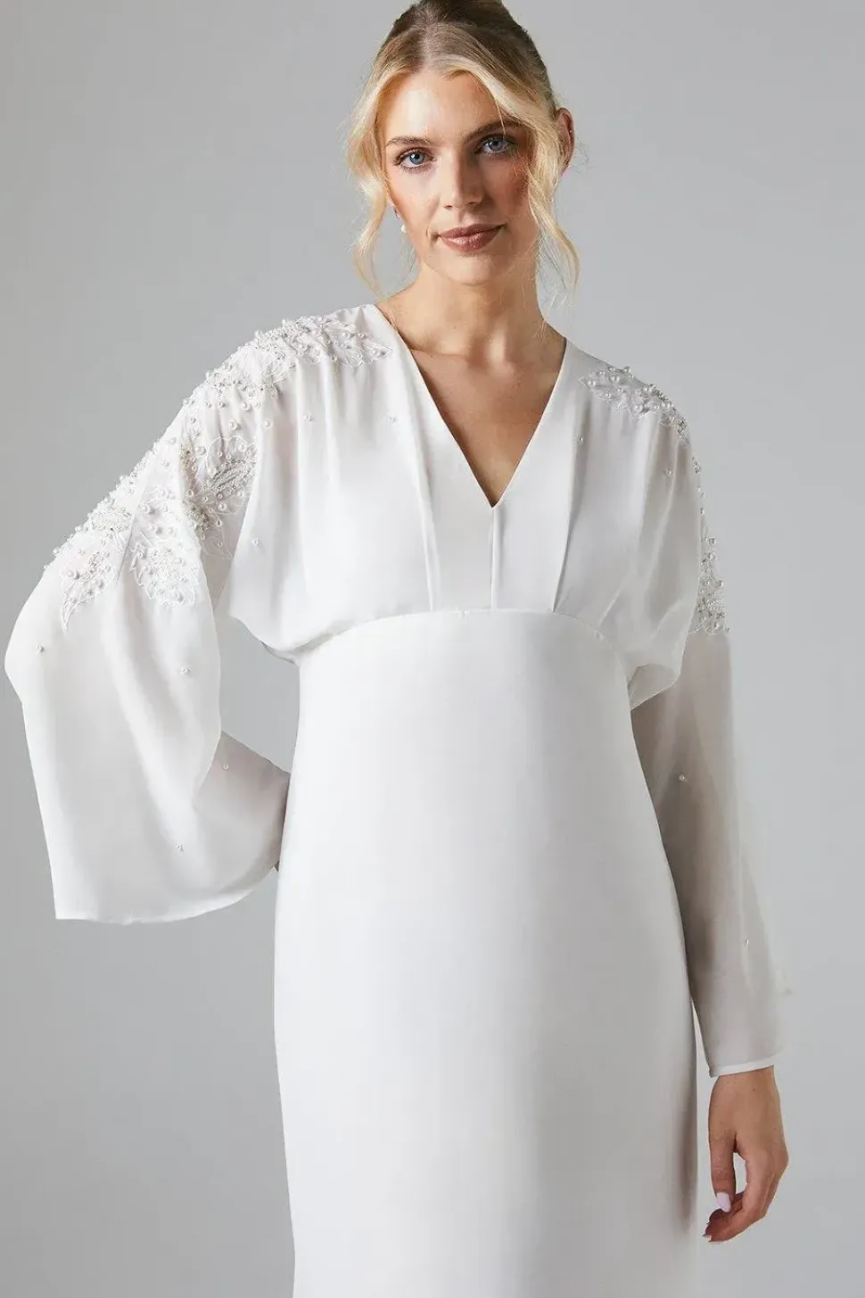 Premium Kimono Sleeve Embellished Fishtail Wedding Dress With Cutwork