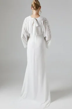 Premium Kimono Sleeve Embellished Fishtail Wedding Dress With Cutwork