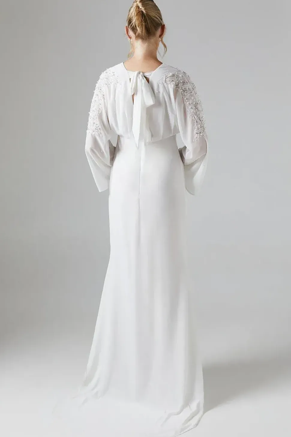 Premium Kimono Sleeve Embellished Fishtail Wedding Dress With Cutwork