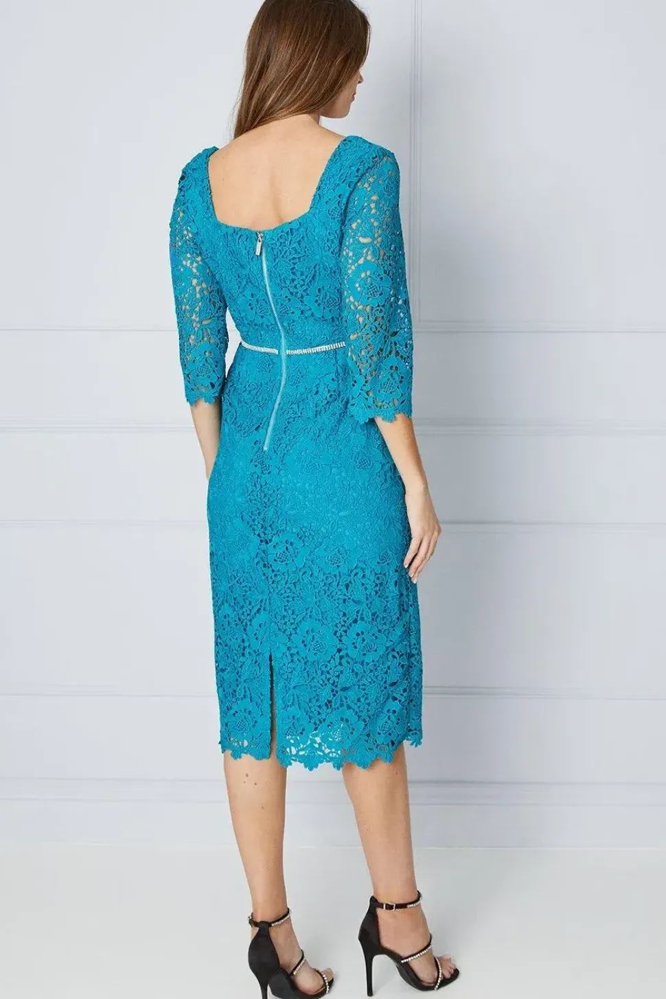 Premium Lace Embellished Waist Midi Dress