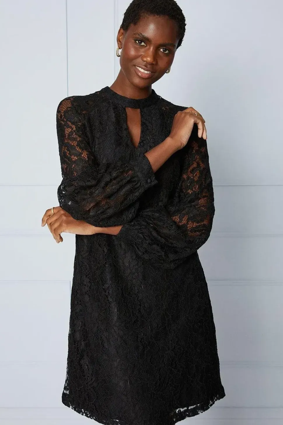 Premium Lace High Neck Shift Dress
