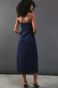 Premium Lace Jacquard Bandeau Double Breasted Midi Dress