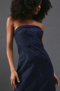 Premium Lace Jacquard Bandeau Double Breasted Midi Dress