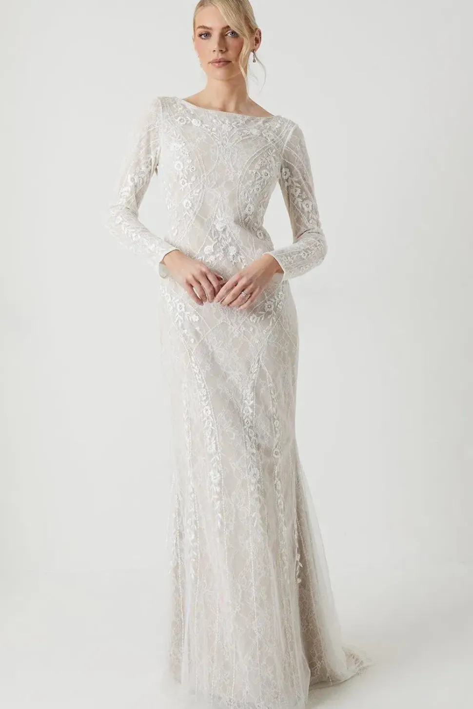 Premium Lace Overlay Handstitched Long Sleeve Wedding Dress