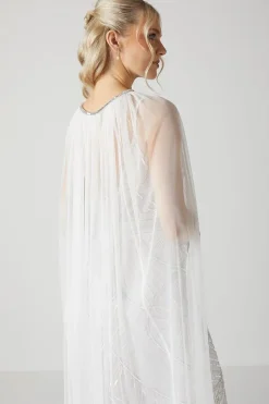 Premium Mesh Bridal Cape With Embellished Trim