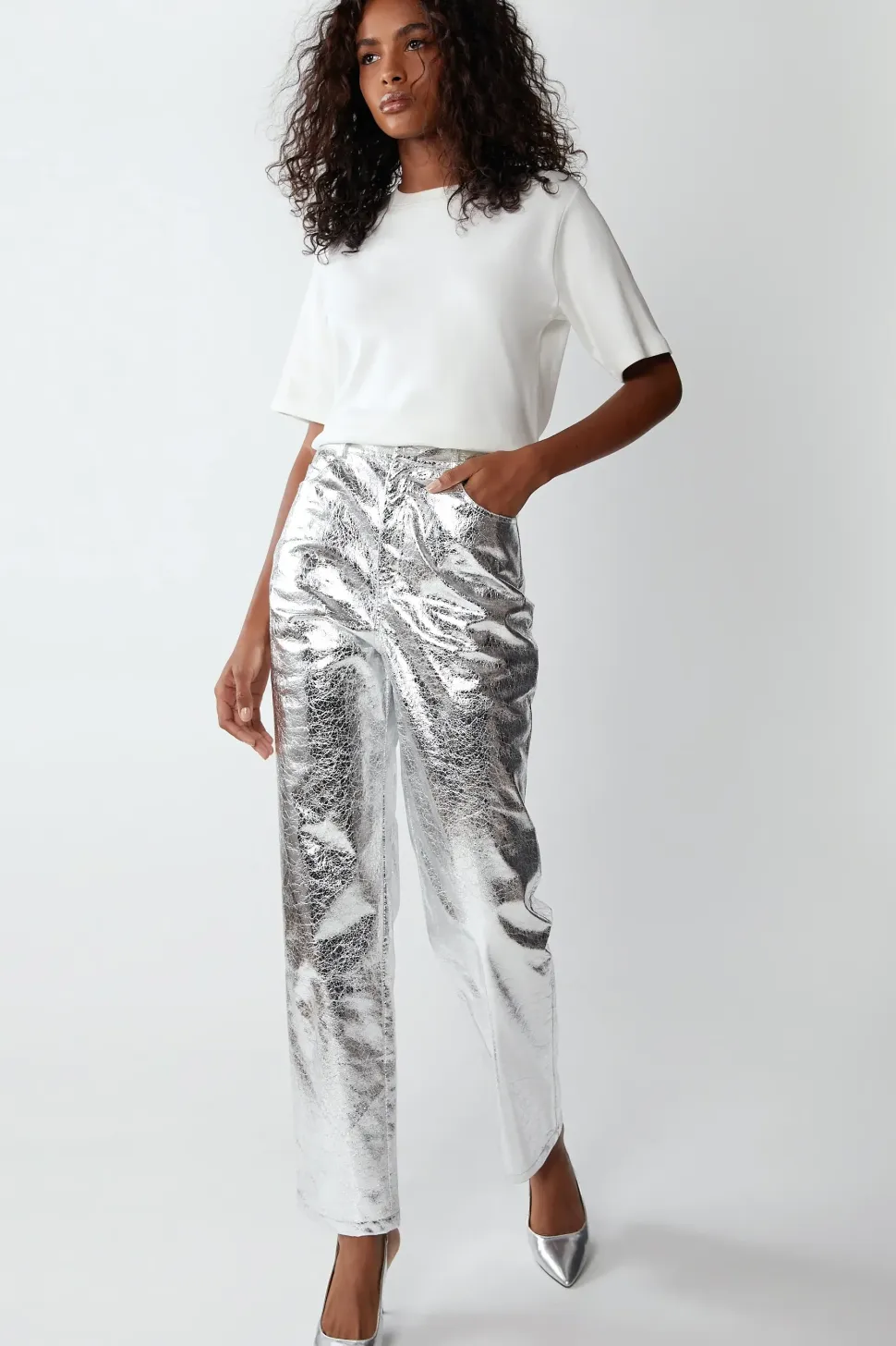 Premium Metallic Crackle Faux Leather Trouser