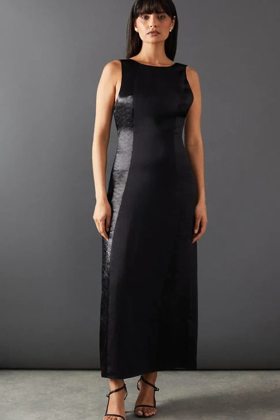 Premium Mixed Satin Panel Open Back Midi Slip Dress