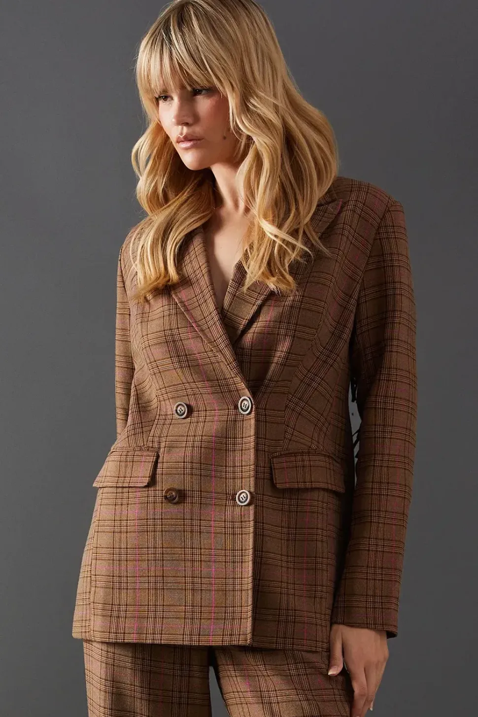 Premium Oversized Heritage Check Fringed Blazer