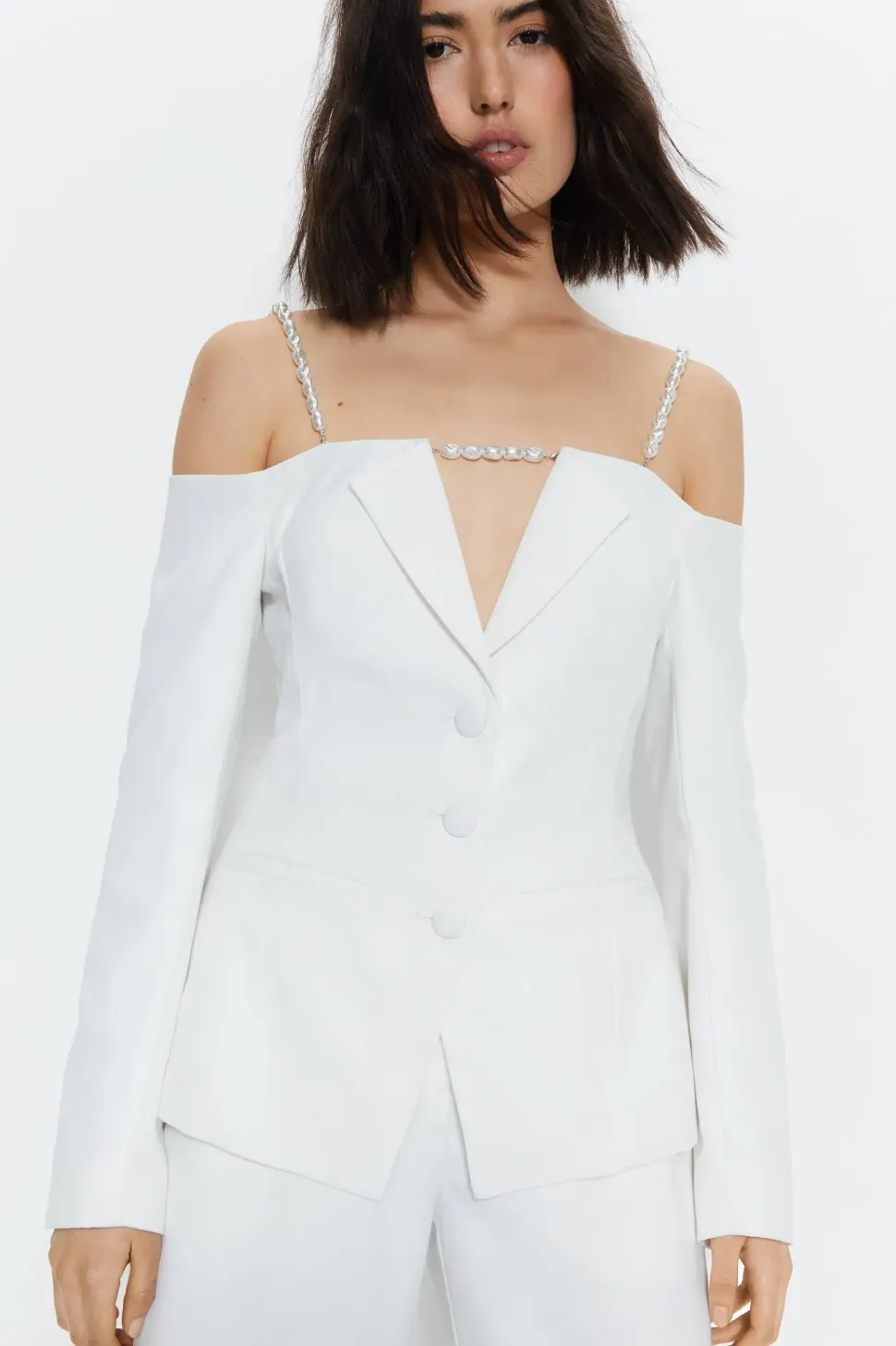 Premium Pearl Trim Tailored Bustier Top