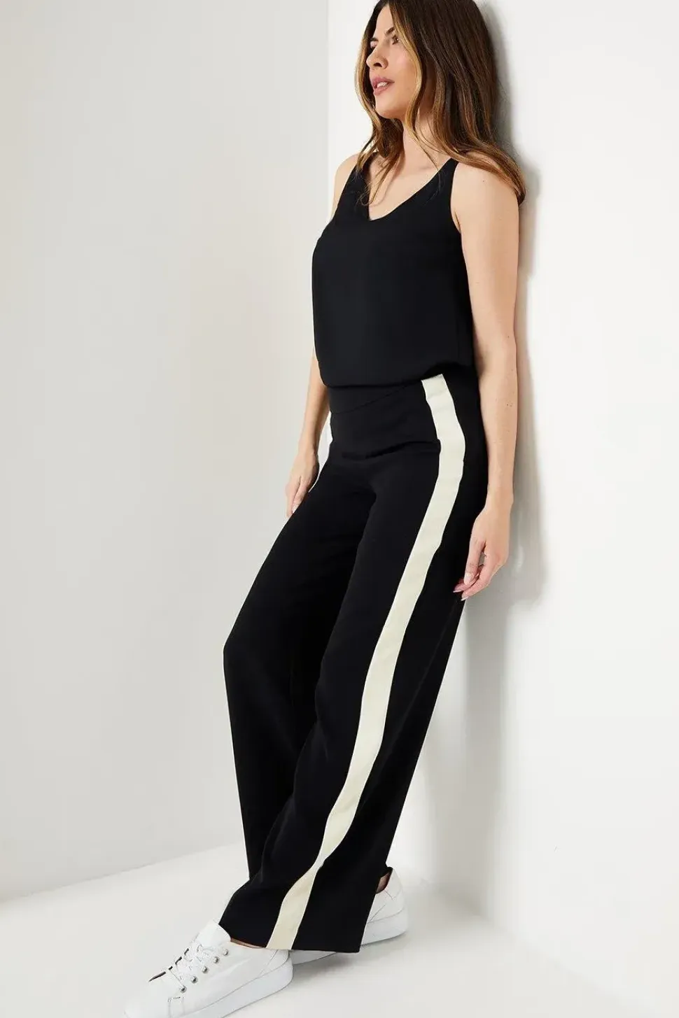 Premium Petite Side Stripe Elastic Wide Leg Trouser